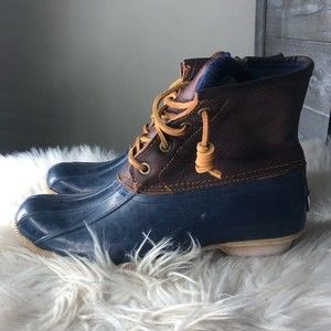 Sperrys 6.5 navy ankle rain snow rubber duck boots